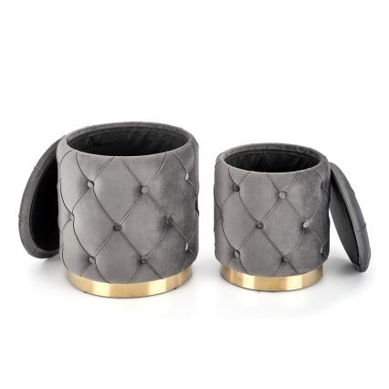 CONJUNTO 2x Pufes POLLY diâmetro 40/44 cm cinzento/dourado