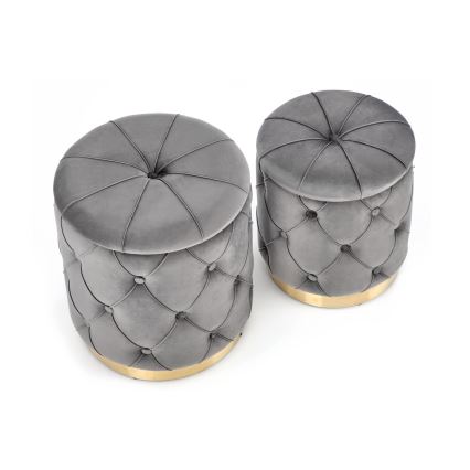 CONJUNTO 2x Pufes POLLY diâmetro 40/44 cm cinzento/dourado