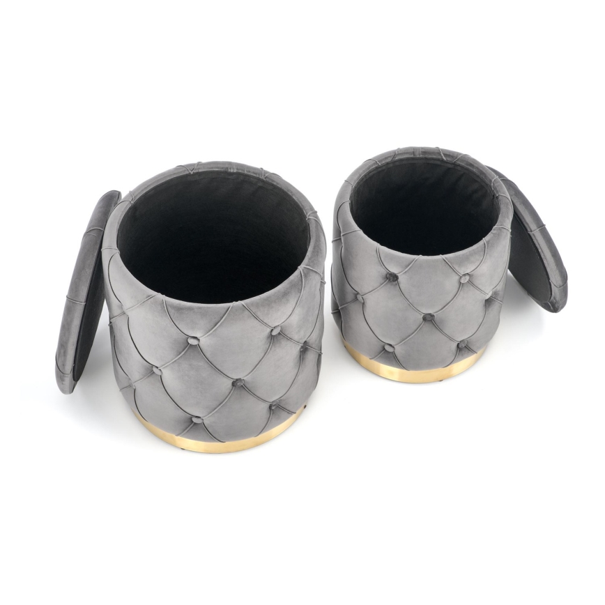 CONJUNTO 2x Pufes POLLY diâmetro 40/44 cm cinzento/dourado