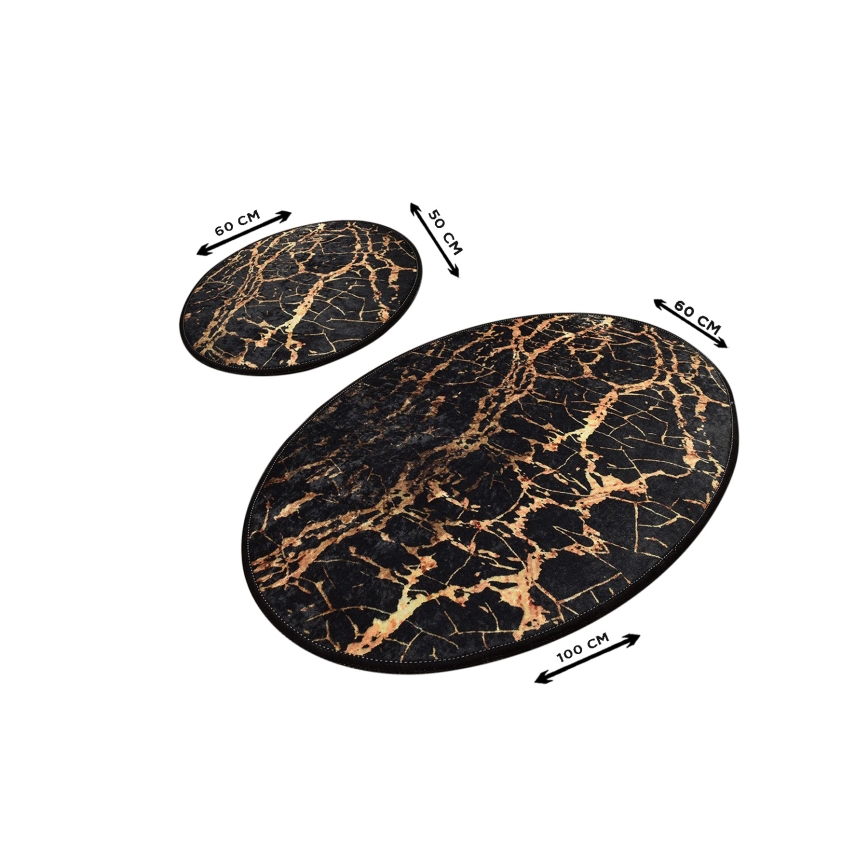 CONJUNTO 2x Tapete de Banheiro GOLDES 60/100 cm preto/dourado