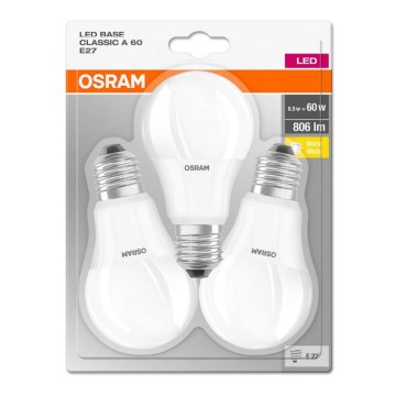 CONJUNTO 3x Base de Lâmpada LED E27/8,5W/230V 2700K - Osram