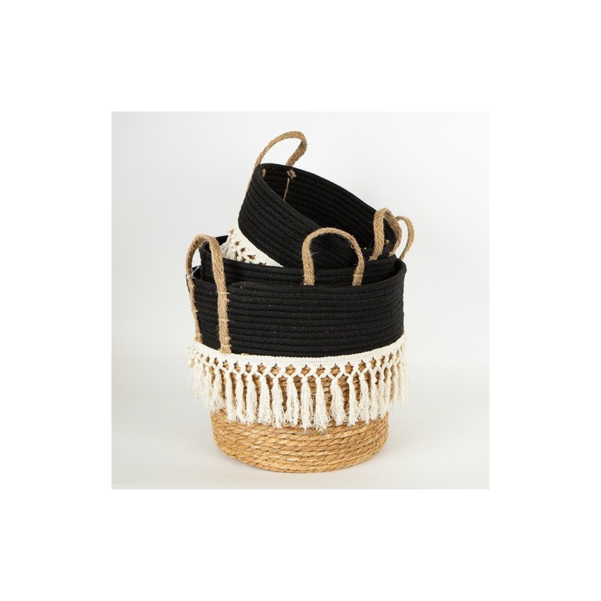 CONJUNTO 3x Cestos de palha bege/preto/branco 25x17x23/28x22x25/35x28x30 cm