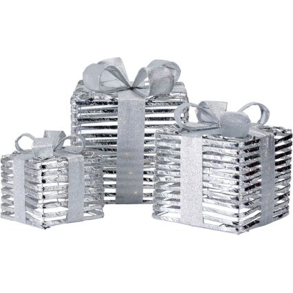 Conjunto de 3 decorações de Natal LED 20xLED/2xAA + 30xLED/3xAA + 40xLED/3xAA branco quente presentes/prateado