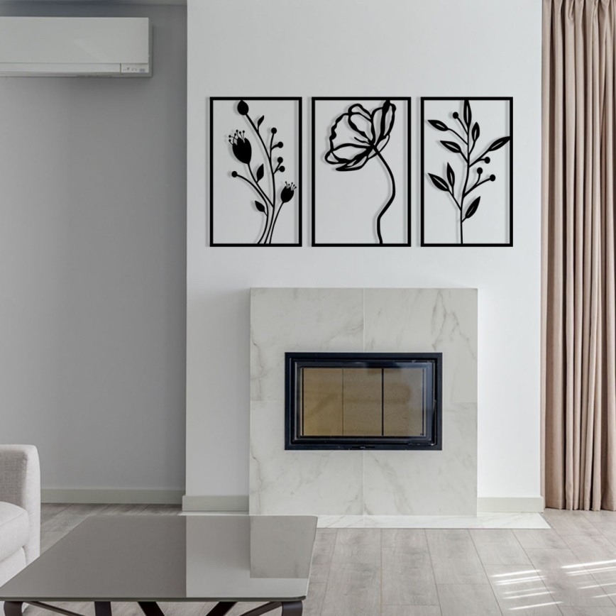 CONJUNTO 3x Decorações de parede 78x39 cm flores metal