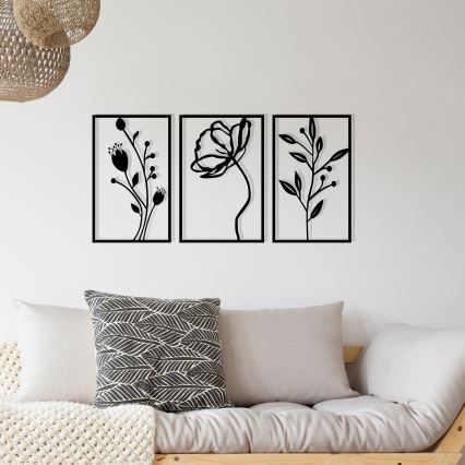 CONJUNTO 3x Decorações de parede 78x39 cm flores metal