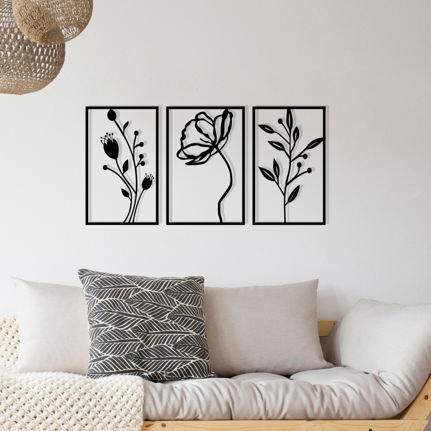 CONJUNTO 3x Decorações de parede 78x39 cm flores metal