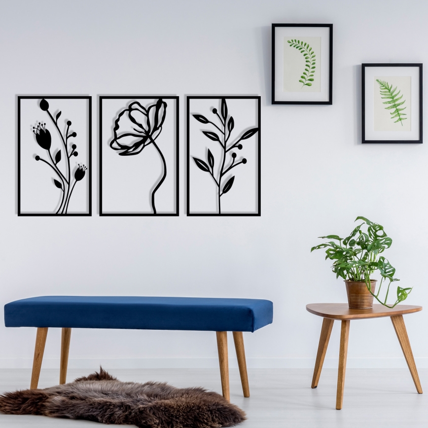 CONJUNTO 3x Decorações de parede 78x39 cm flores metal