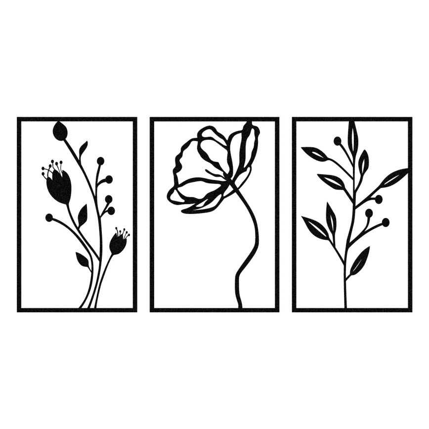 CONJUNTO 3x Decorações de parede 78x39 cm flores metal