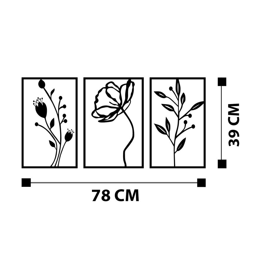 CONJUNTO 3x Decorações de parede 78x39 cm flores metal