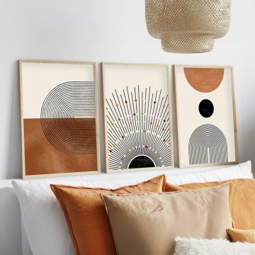 CONJUNTO 3x Fotografias numa moldura 50x70 cm bege/castanho