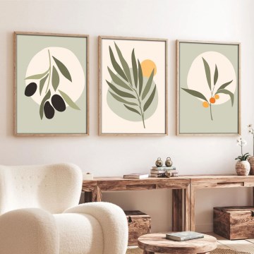 CONJUNTO 3x Fotografias numa moldura 50x70 cm folhas