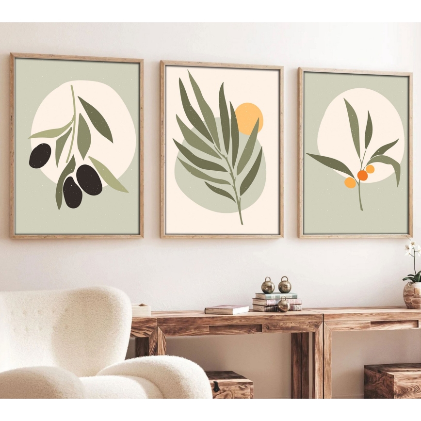 CONJUNTO 3x Fotografias numa moldura 50x70 cm folhas