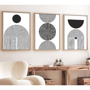 CONJUNTO 3x Fotografias numa moldura 50x70 cm preto/branco