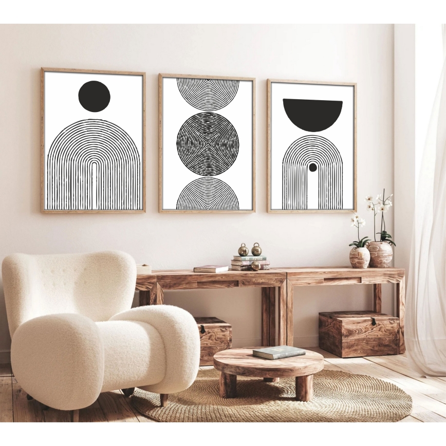 CONJUNTO 3x Fotografias numa moldura 50x70 cm preto/branco