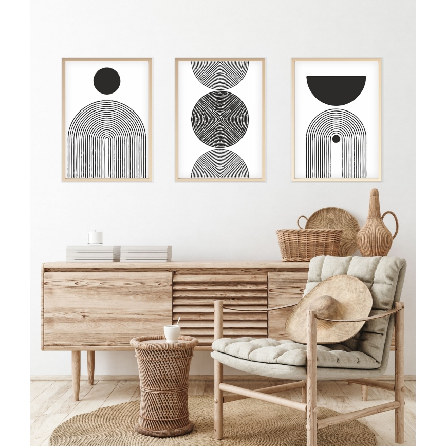 CONJUNTO 3x Fotografias numa moldura 50x70 cm preto/branco