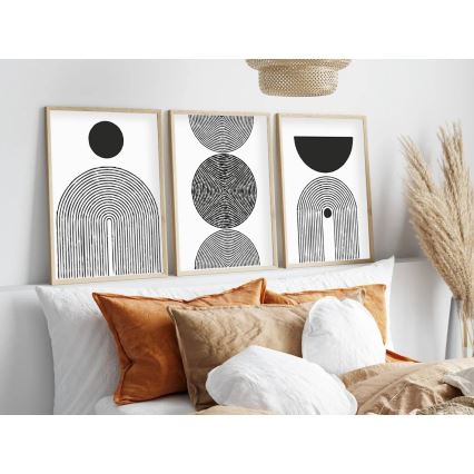 CONJUNTO 3x Fotografias numa moldura 50x70 cm preto/branco