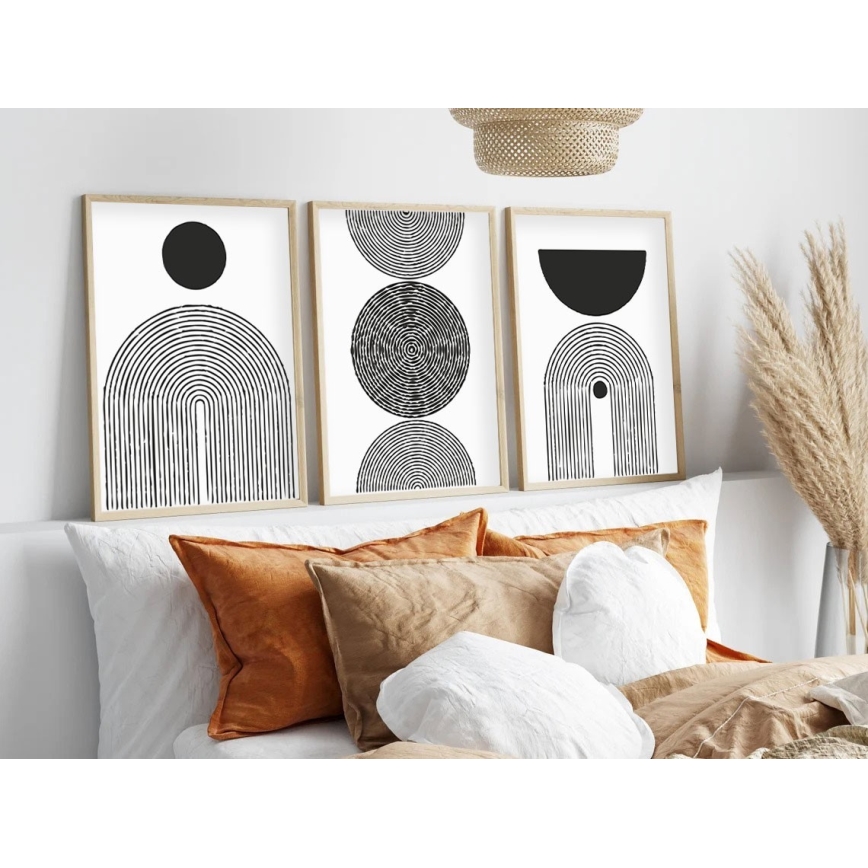 CONJUNTO 3x Fotografias numa moldura 50x70 cm preto/branco