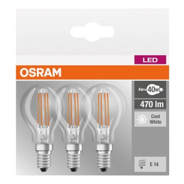 CONJUNTO 3x Lâmpada LED BASE P40 E14/4W/230V 4000K – Osram