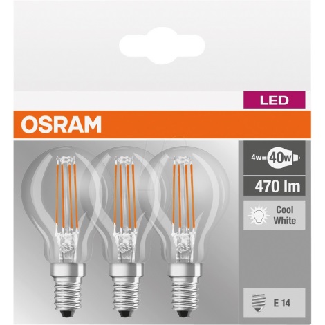 CONJUNTO 3x Lâmpada LED BASE P40 E14/4W/230V 4000K – Osram