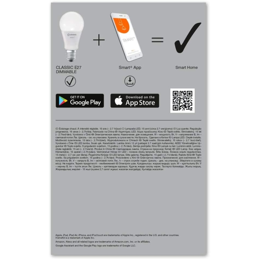 CONJUNTO 3x Lâmpada LED com regulação SMART+ E27/9W/230V 2700K Wi-Fi - Ledvance