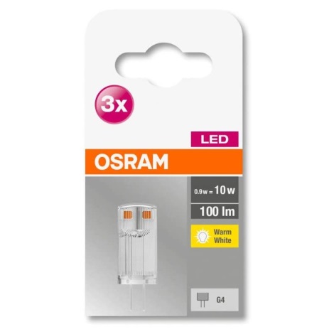 CONJUNTO 3x Lâmpada LED G4/0,9W/12V 2700K - Osram