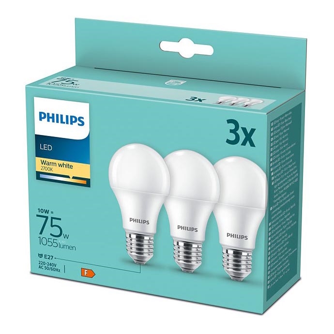 CONJUNTO 3x Lâmpada LED Philips A60 E27/10W/230V 2700K