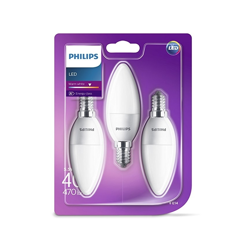 CONJUNTO 3x Lâmpada LED Philips B35 E14/5,5W/230V