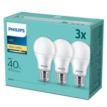 CONJUNTO 3x Lâmpada LED Philips E27/6W/230V 2700K