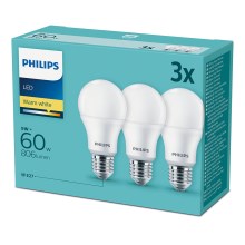 Conjunto 3x Lâmpada LED Philips E27/9W/230V 2700K