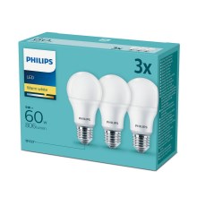 CONJUNTO 3x Lâmpada LED Philips E27/9W/230V 2700K
