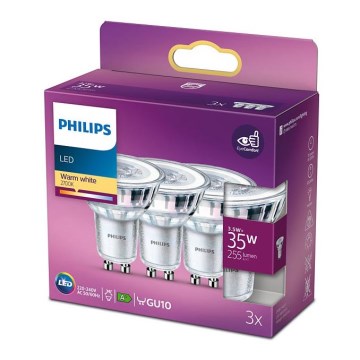 CONJUNTO 3x Lâmpada LED Philips GU10/3,5W/230V 2700K