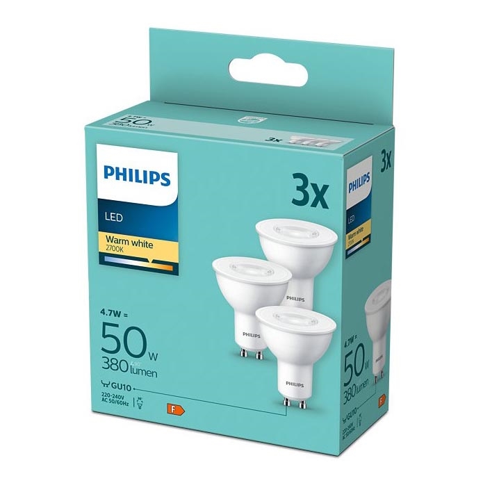 CONJUNTO 3x Lâmpada LED Philips GU10/4,7W/230V 2700K