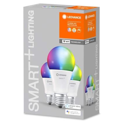 CONJUNTO 3x Lâmpada LED RGBW com regulação SMART + E27/9,5W/230V 2700K-6500K Wi-Fi - Ledvance