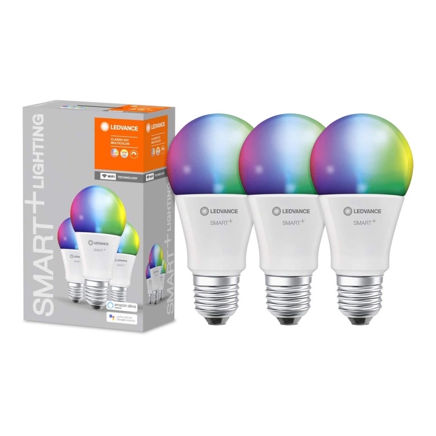 CONJUNTO 3x Lâmpada LED RGBW com regulação SMART + E27/9,5W/230V 2700K-6500K Wi-Fi - Ledvance