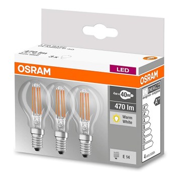 CONJUNTO 3x Lâmpada LED VINTAGE P40 E14/4W/230V 2700K - Osram