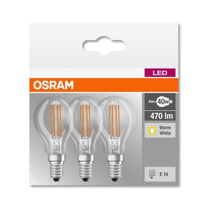 CONJUNTO 3x Lâmpada LED VINTAGE P40 E14/4W/230V 2700K - Osram