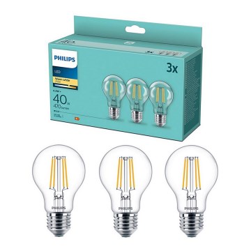 CONJUNTO 3x Lâmpada LED VINTAGE Philips E27/4,3W/230V 2700K