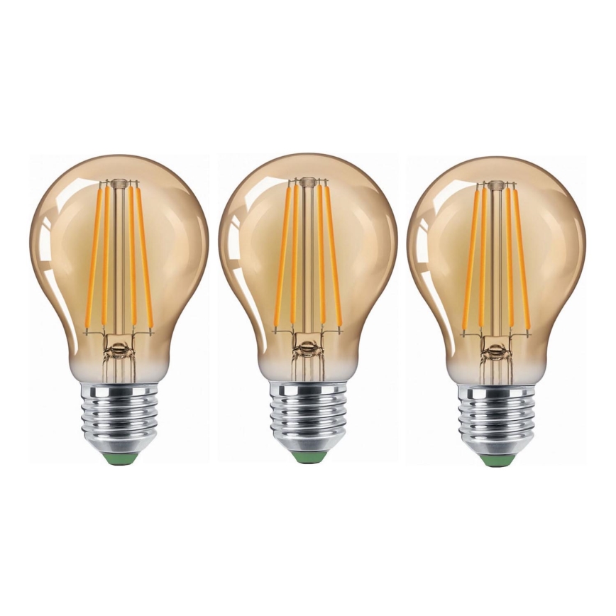 CONJUNTO 3x Lâmpadas LED CLASIC AMBER A60 E27/9W/230V 2200K - Brilagi