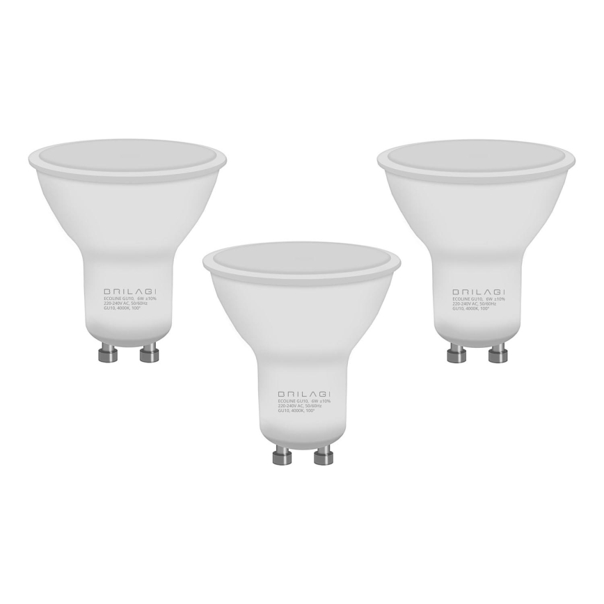CONJUNTO 3x Lâmpadas LED ECOLINE GU10/6W/230V 4000K - Brilagi