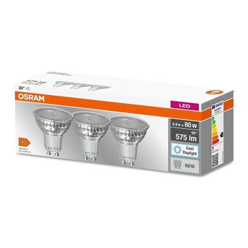 CONJUNTO 3x Lâmpadas LED PAR16 GU10/6,9W/230V 6500K - Osram