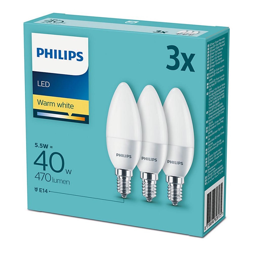 Conjunto 3x Lâmpadas LED Philips E14/5,5W/230V 2700K