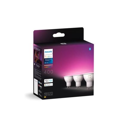 CONJUNTO 3x Lâmpadas LED RGBW com regulação Philips Hue WHITE AND COLOR AMBIANCE GU10/4,2W/230V 2000-6500K