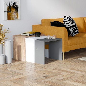 CONJUNTO 3x Mesa de apoio GUL castanho/branco/cinzento