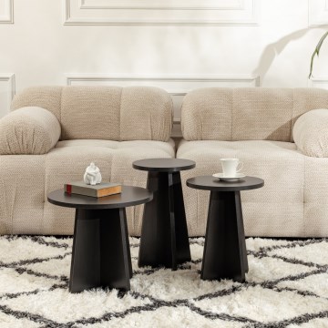 CONJUNTO 3x Mesa de Apoio LUME diâmetros 28/33/43 cm preta