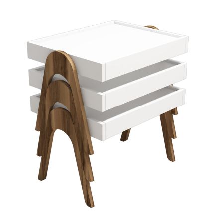 CONJUNTO 3x Mesa de apoio ROMA branco/castanho