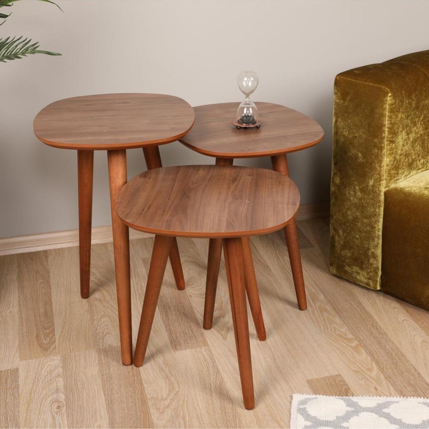 CONJUNTO 3x Mesa de apoio TYN castanha
