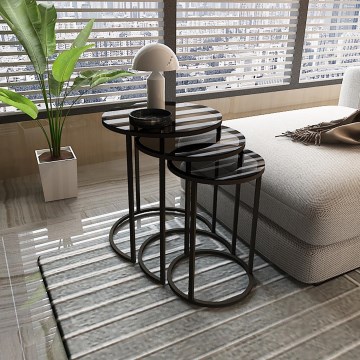 CONJUNTO 3x Mesa de cabeceira ALYA diâmetro 34/42/50 cm preto