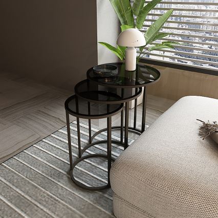 CONJUNTO 3x Mesa de cabeceira ALYA diâmetro 34/42/50 cm preto