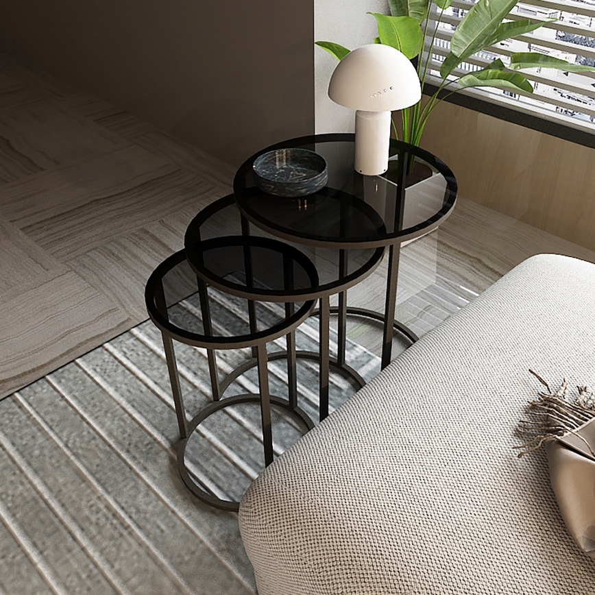 CONJUNTO 3x Mesa de cabeceira ALYA diâmetro 34/42/50 cm preto