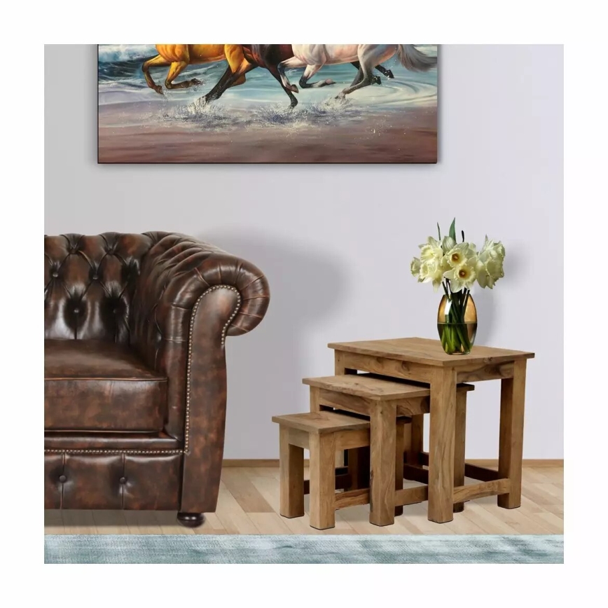 CONJUNTO 3x Mesas de cabeceira RAMI 51x28 cm madeira maciça/rosewood